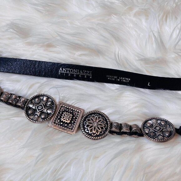 Lorena Antonazzi Firenze Western Leather Belt Silver Tone Medallion Detail Large - Picture 6 of 6